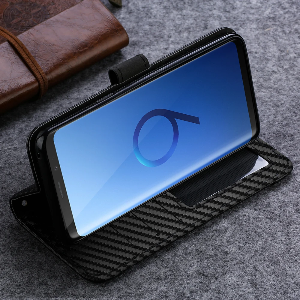 Кожаный чехол кошелек из углеродного волокна для Samsung Galaxy S10 S8 S9 Plus S7 edge Роскошный