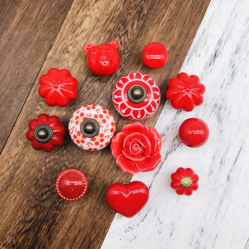 Красный горошек Керамика ручки мульти-дизайн мебельные для ящиков Ручки двери