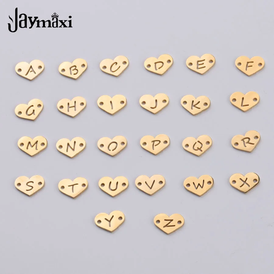

Jaymaxi A-Z английский письмо очарование 12 мм Нержавеющая сталь полое серце любви Алфавит золото Цвет DIY ювелирных 26 шт./лот