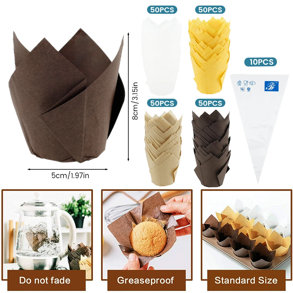 

210pcs Cake Muffin Cupcake Paper Cups Cake Box Cupcake Liner Kitchen Baking Accessories Solid Color Cupcake Cases Party Decor