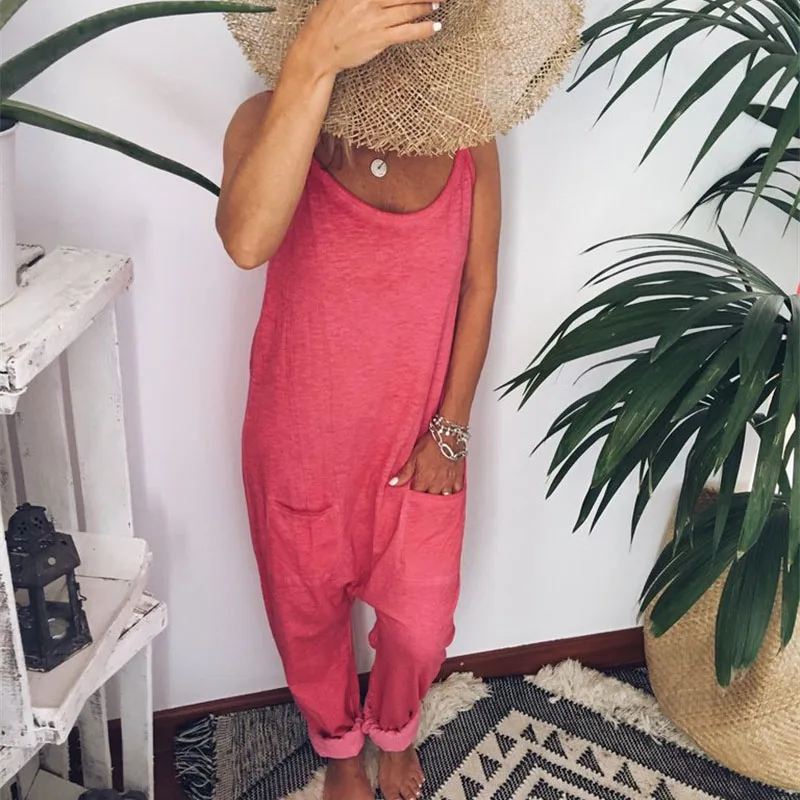 Сексуальный Свободный женский комбинезон на бретельках с карманом и лямкой шее