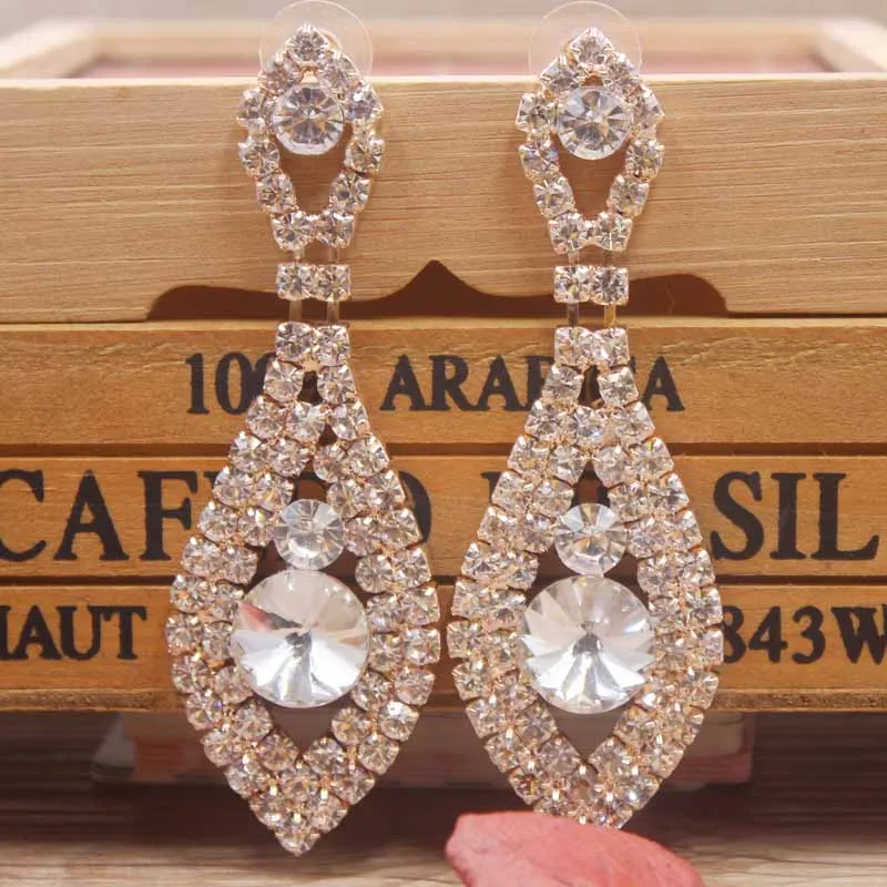 Горячая Распродажа элегантный прозрачный кристалл серьги серебряные с дизайном