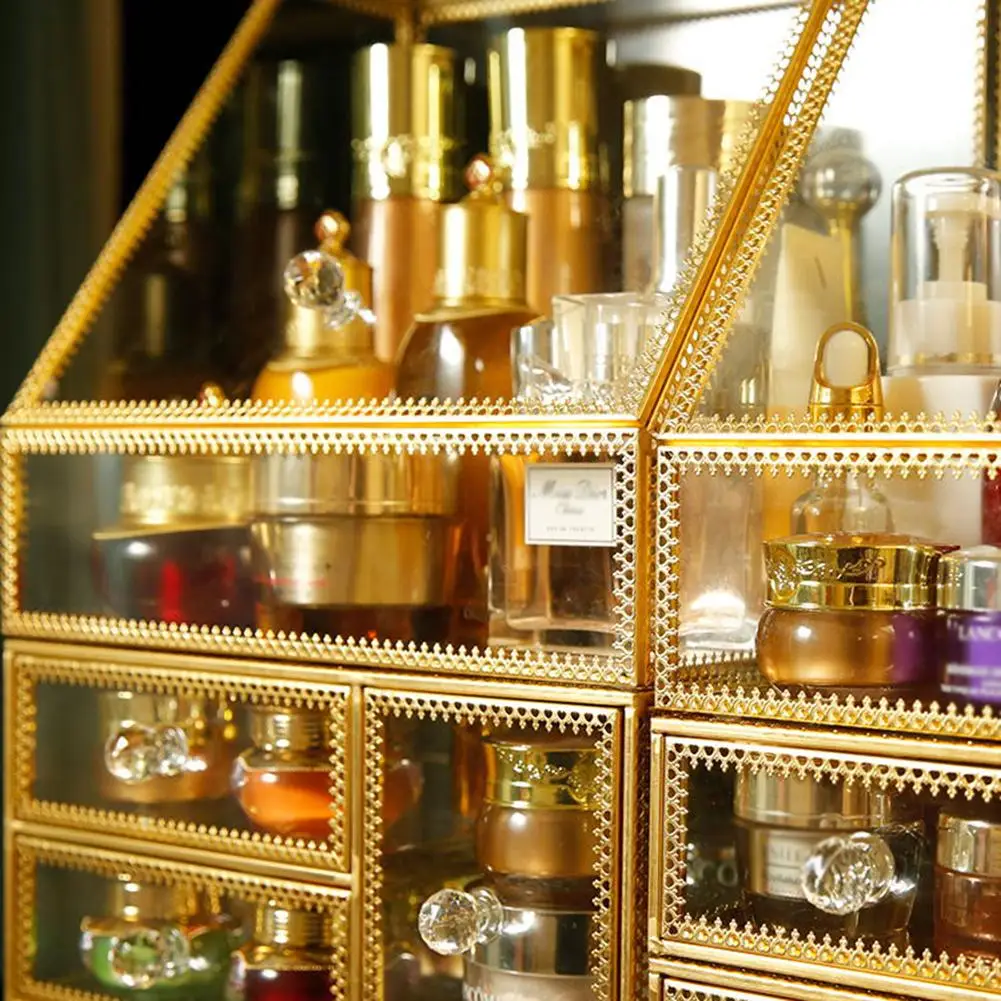 Ретро зеркало стекло по уходу за кожей Органайзер Золотой комод красота дисплей