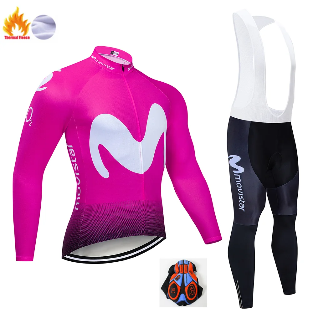 Winter Cycling Suit Флуоресцентный Movistar зимний термальный флисовый велосипедный комплект велосипедная Одежда MTB велосипедная одежда Велоспорт Джерси Набор Майо Ropa Ciclismo - Цвет: Winter Cycling Suit