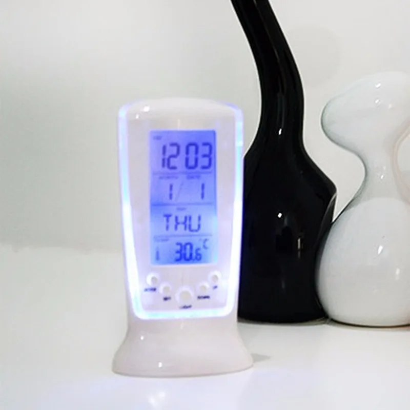 New LED digital LCD alarm clock with calendar thermometer mini luminous music mute lazy blue backlit electronic | Дом и сад
