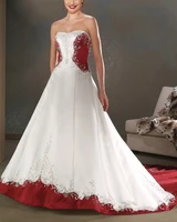 free shipping 2020 new sweetheart custom white and red satin embroidery wedding bridal prom dress gown custom beading