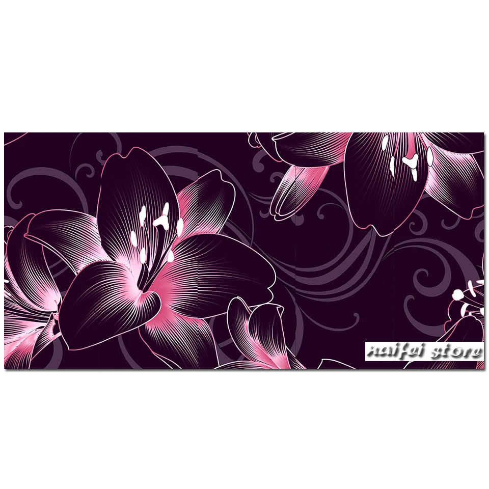 

5D DIY Diamond Painting Magic flower Full Circle Square Rhinestone Embroidery Purple Lily Black Background Mosaic Home Decor