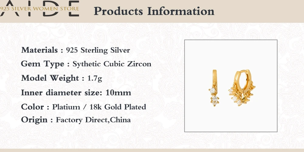 

AIDE Ins Round Zircon Earrings For Women 925 Sterling Silver Earrings Dangle Piercing Jewelry Ear Cuffs Pendientes #8.2