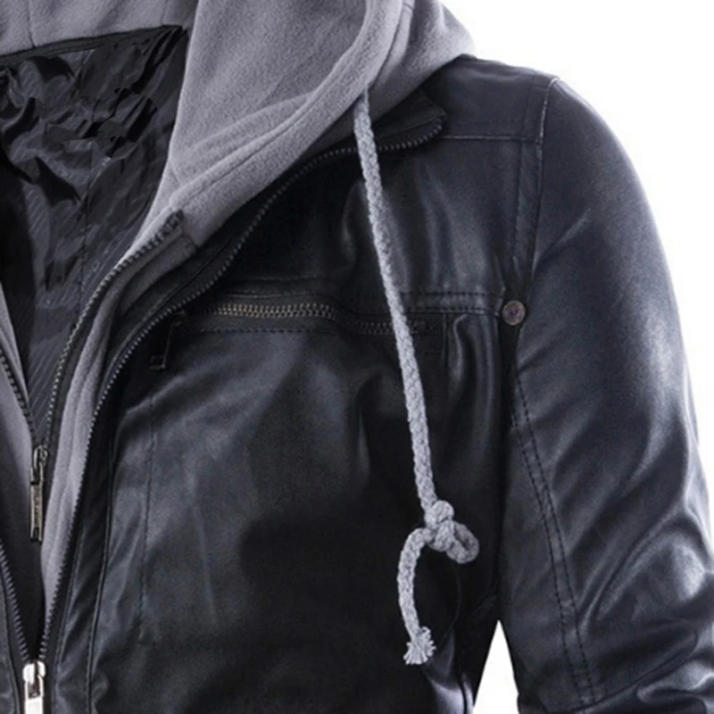 Куртка мужская из искусственной кожи, с карманами на молнии, с капюшоном от AliExpress WW