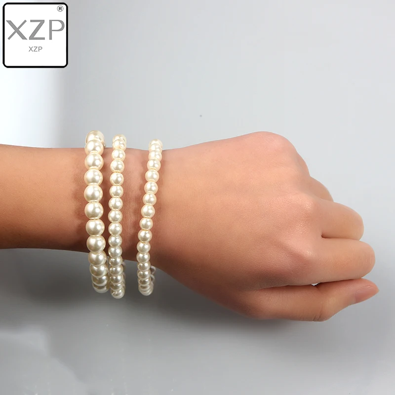 

XZP New Arrival 3Pcs/set Women Bracelet Stretch Multilayer Jewelry Plastic Faux Pearl Beads Bracelet Wedding