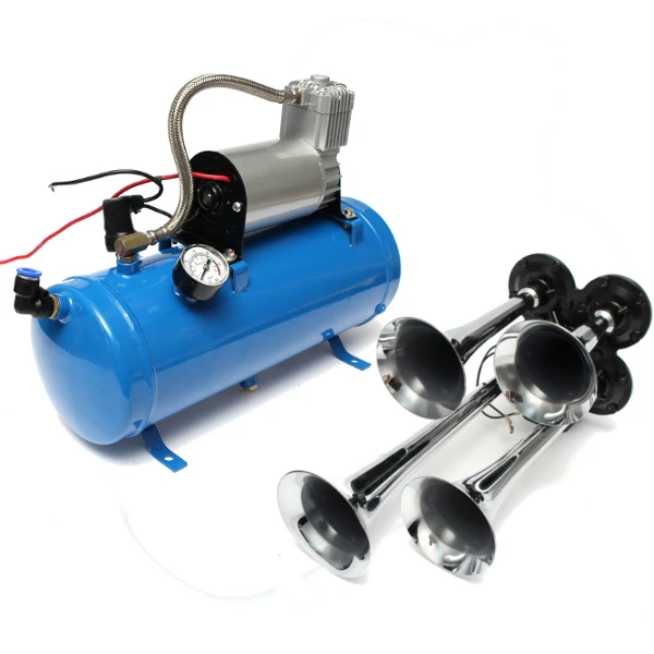12V/24V 120 PSI 4 воздушный поезд Хромовая Роговая труба автомобильная синяя