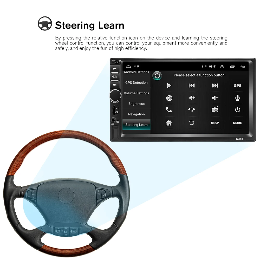 Podofo Android 2 Din Car Radio 7 Inch GPS Navigation WIFI Mirrorlink Stereo USB TF Bluetooth Rear Camera MP5 Multimedia Player | Автомобили