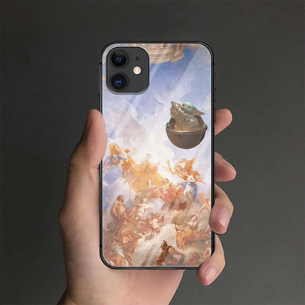 

Babys Yodas Phone Tempered Glass Case Cover For IPhone 6 6S 7 8 11 12 X Xr Xs Se 2020 Pro Max Plus Mini Black Soft Phone case