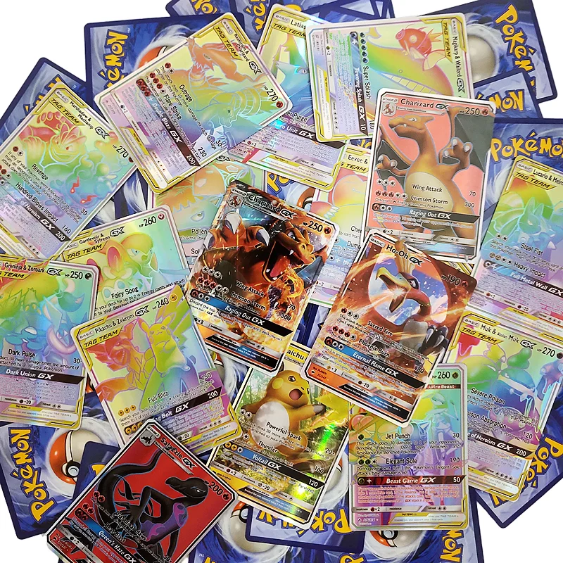 new 100pcs pokemon cards gx shining collection tag team colorful cards anime figures fighting game cards fun gift toys free global shipping