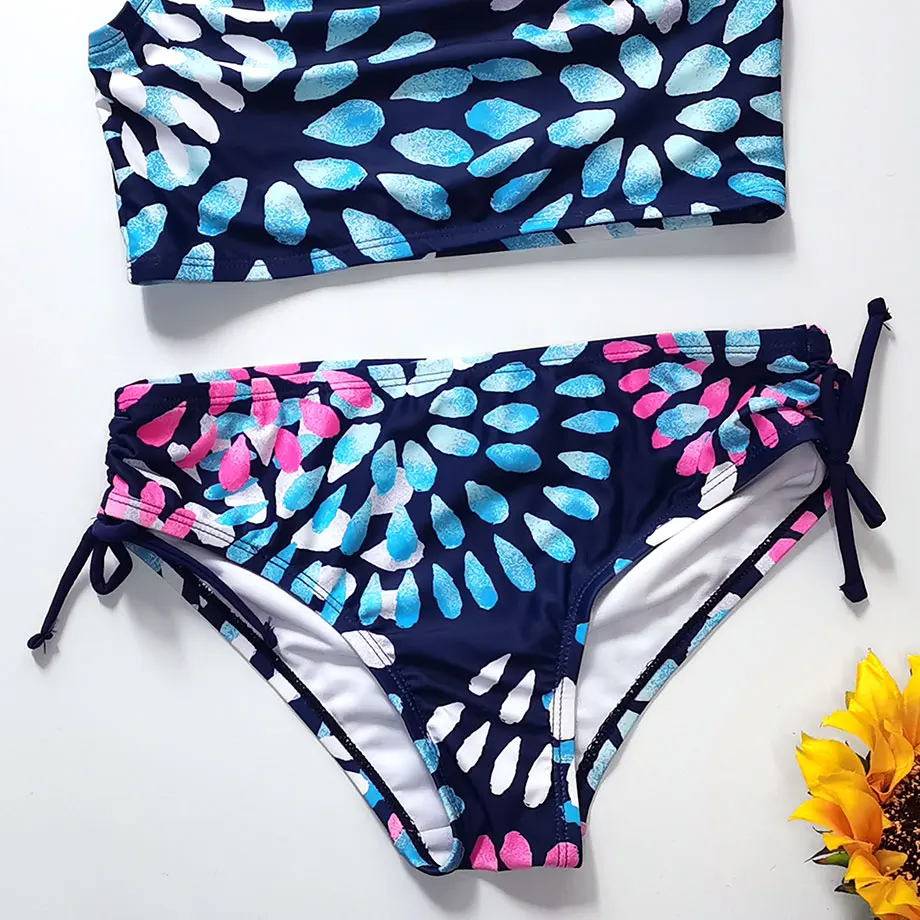 От 5 до 14 лет купальник с цветочным рисунком для девочек Детский комплект бикини