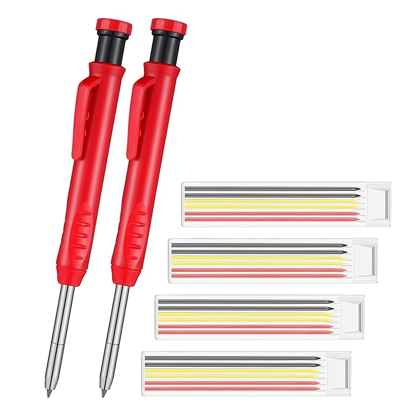 

3 Pieces Solid Carpenter Pencil Construction Marker With 24 Pieces Leads Refills Built-In Sharpener Mechanical Pencil