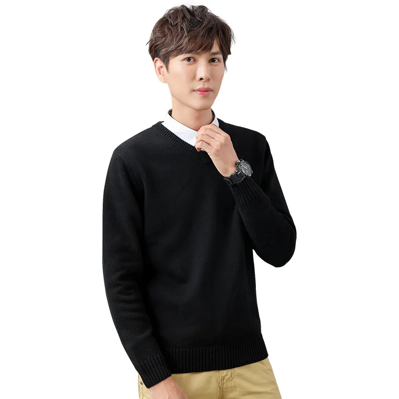 Sweater male V-neck hooded autumn and winter new young students long-sleeved Korean cotton bottoming sweater men