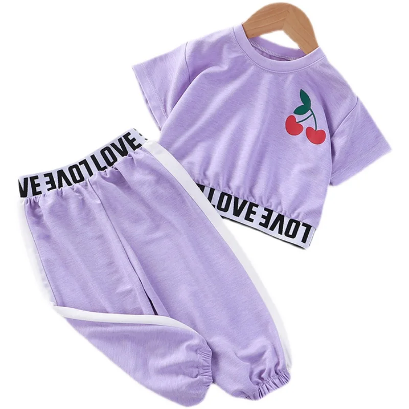 

2021 Summer Girls Cute Cherry 2pcs Suit Baby Kids Children Clothing Set
