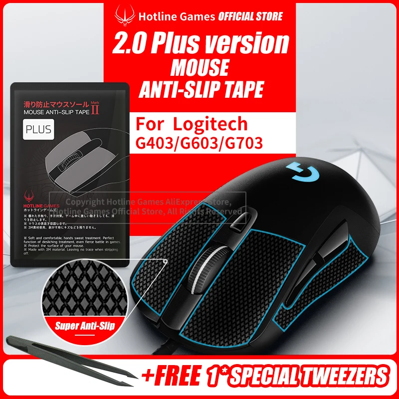 

Hotline Games 2.0Plus Mouse Anti-Slip Grip Tape for Logitech G403 G603 G703,Grip Upgrade,Moisture Wicking,Pre Cut,Easy to Apply