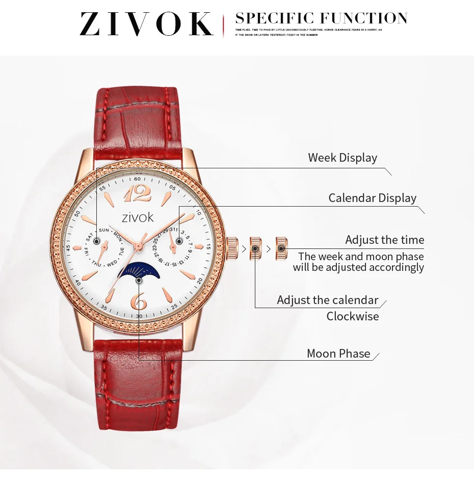 ZIVOK женские часы брендовые Модные Простые Moon phase маленькие кожаные часы кварцевые наручные часы montre femme