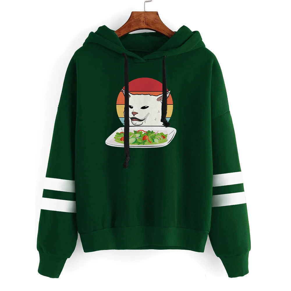 

Cat Meme Woman Yelling At Table Dinner Graphic Hoodie Womens Love Pink Ugly Christmas Vintage Sweatshirts Streetwear Cartoon New