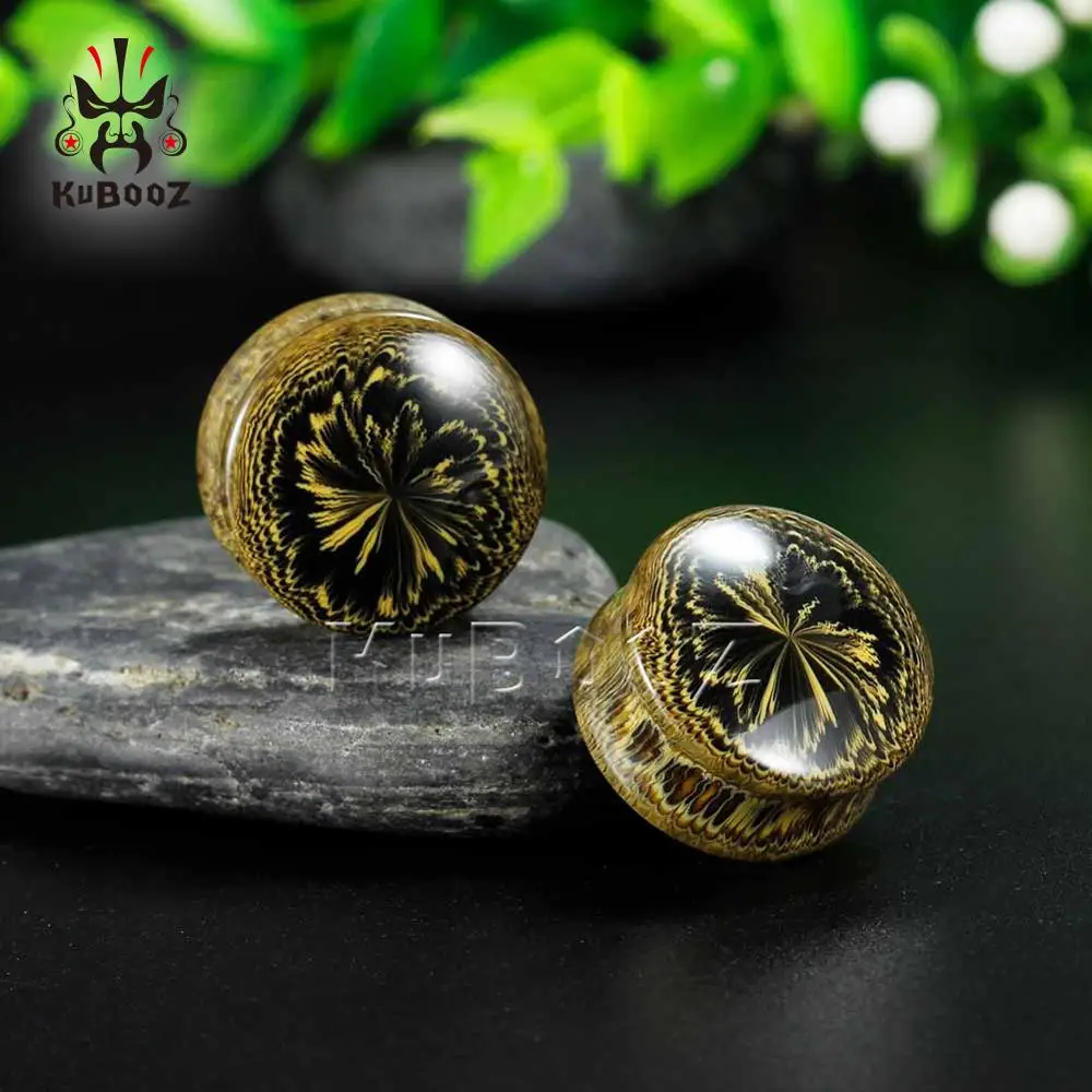 New Stripp Bamboo Yellow Clouds Resin Ear Plugs Piercing Expanders Stretchers Saddle Design Studs Body Jewelry Sale in Pair | Украшения и