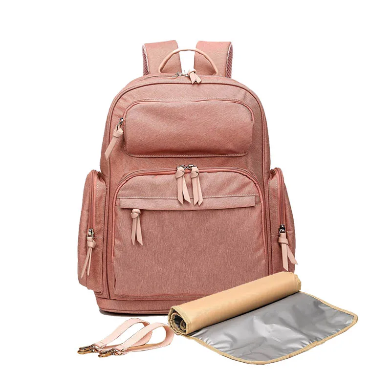 Pink Waterproof Zipper Travel Mommy Backpack Casual Baby Nursing Nappy Bag Oxford Material Practical and Durable Diaper Bags