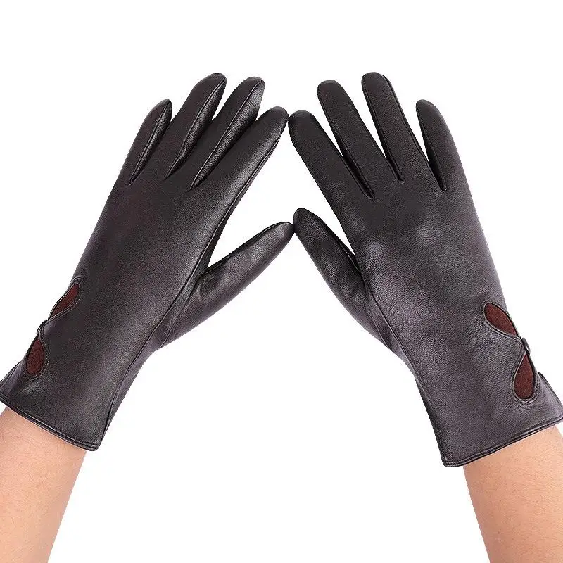 2020 Autumn and Winter New Ladies Leather Gloves Double-Layer Warmth Outdoor Riding and Driving Wind and Cold Waterproof Gloves