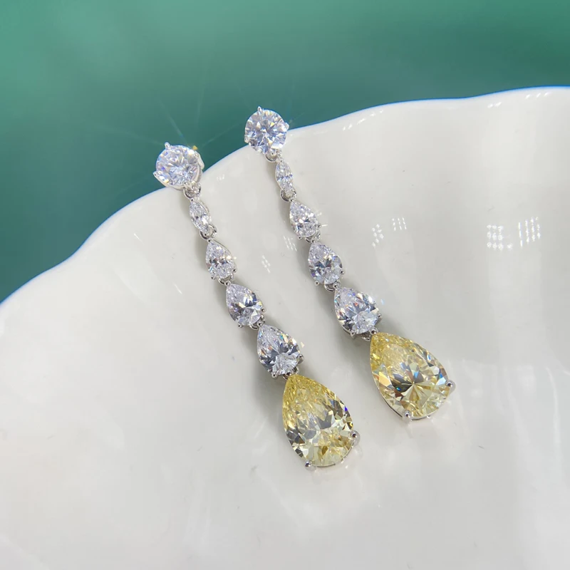 Серьги для женщин OEVAS Luxury из 100% стерлингового серебра 925 с подвесками из созданного моиссанита и цитрина, ювелирные изделия оптом.