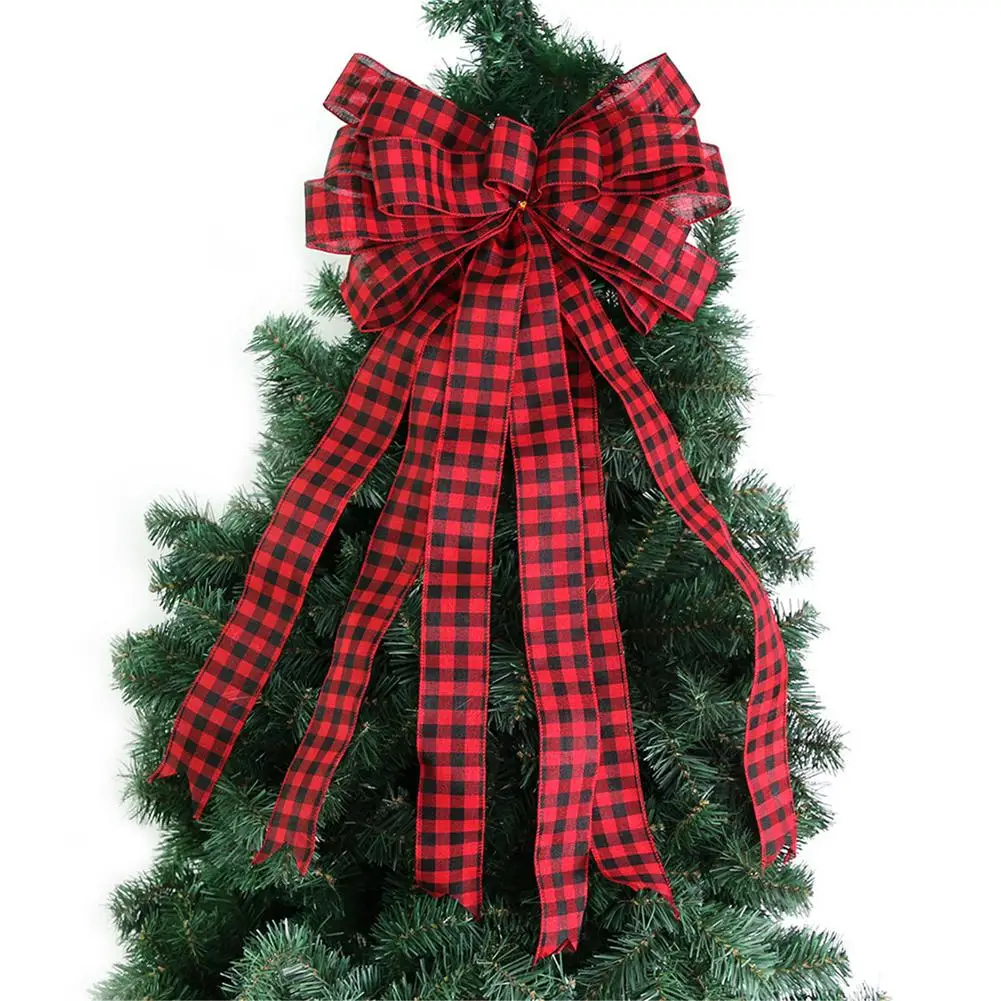 Christmas Bows Tree Topper Buffalo Plaid Red Black Burlap Decorative Bow Toppers Decorations Handmade For Wreat | Дом и сад