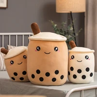 cute boba plush cartoon bubble tea cup shaped pillow with suction tubes real life stuffed soft back cushion funny