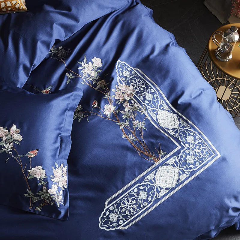 

Chinese embroidery bedlinen Bedding Set King Queen Size Bed Linen 600TC egyptian Cotton Duvet Cover Bed Sheet Set Pillowcases