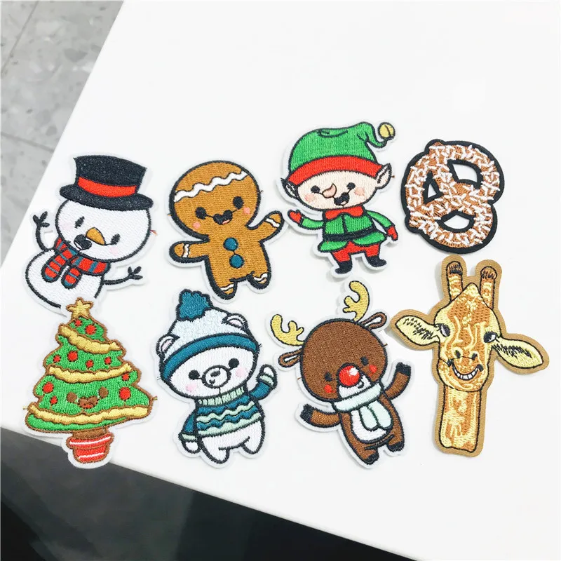1 шт. Рождественские лоси снеговик вышивка нашивки ПРИШИТАЯ аппликация значок