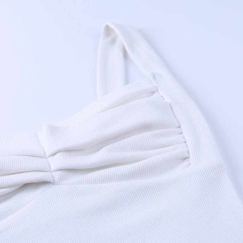

WJFZQM strap backless sleeveless wrap sexy bodycon cami crop top women ruched ribbed short tank top summer white top female 2020