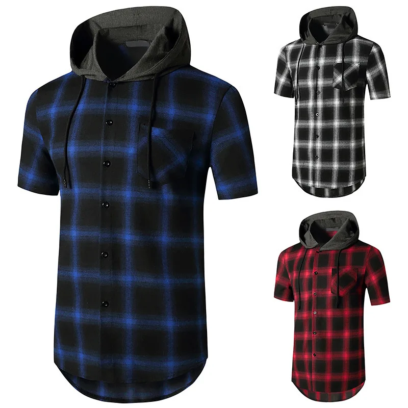 

2021 Summer Short Sleeve Casual Plaid Printed Flannel Shirts Male Couple Clothes Hip Hop Streetwear Blouse Tops