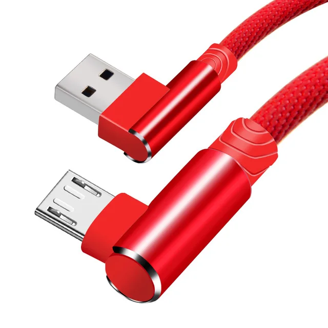 Red Micro USB кабель 90 градусов игровой 2.4A быстрой зарядки синхронизации данных провода мобильного телефона универсальный для samsung Galaxy note s6 s7 - Цвет: Red