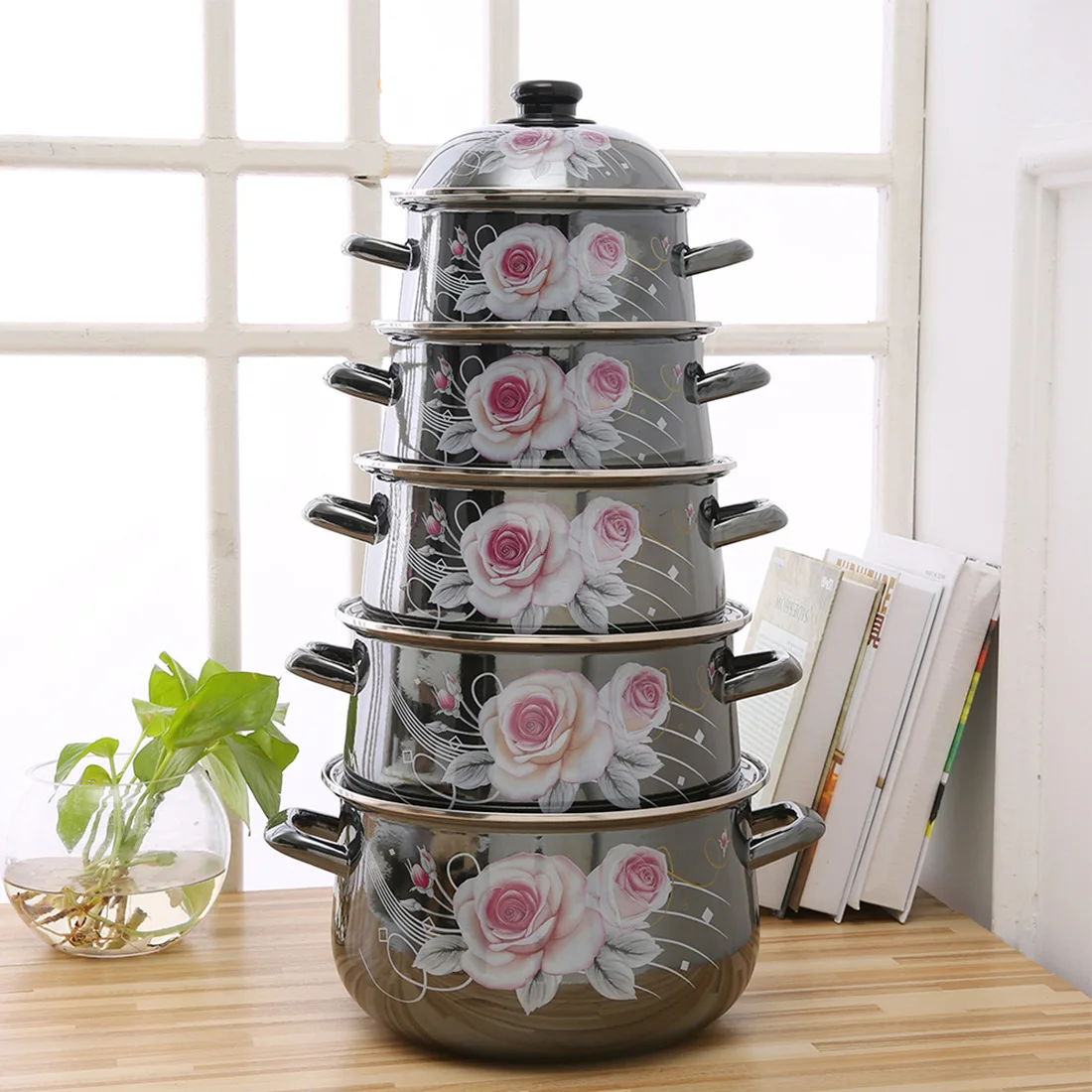 Для детей возрастом 1 6 литров эмалированная кастрюля из пяти предметов Кухонные