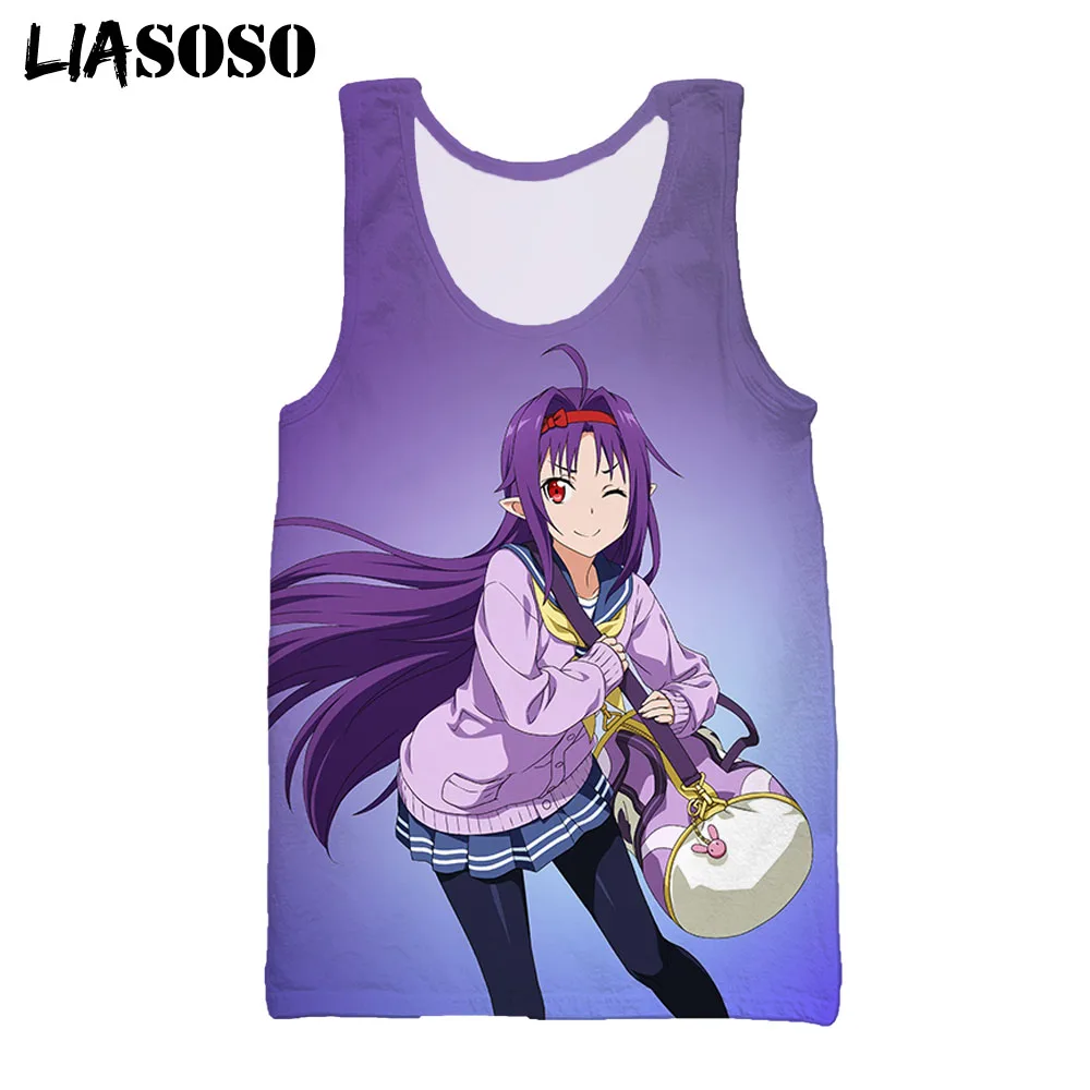 

LIASOSO Sword Art Online Yuki Asuna 3D Print Tank Tops Men Women Sleeveless Vest SAO Kirito Kirigaya Kazuto Funny Summer Tops