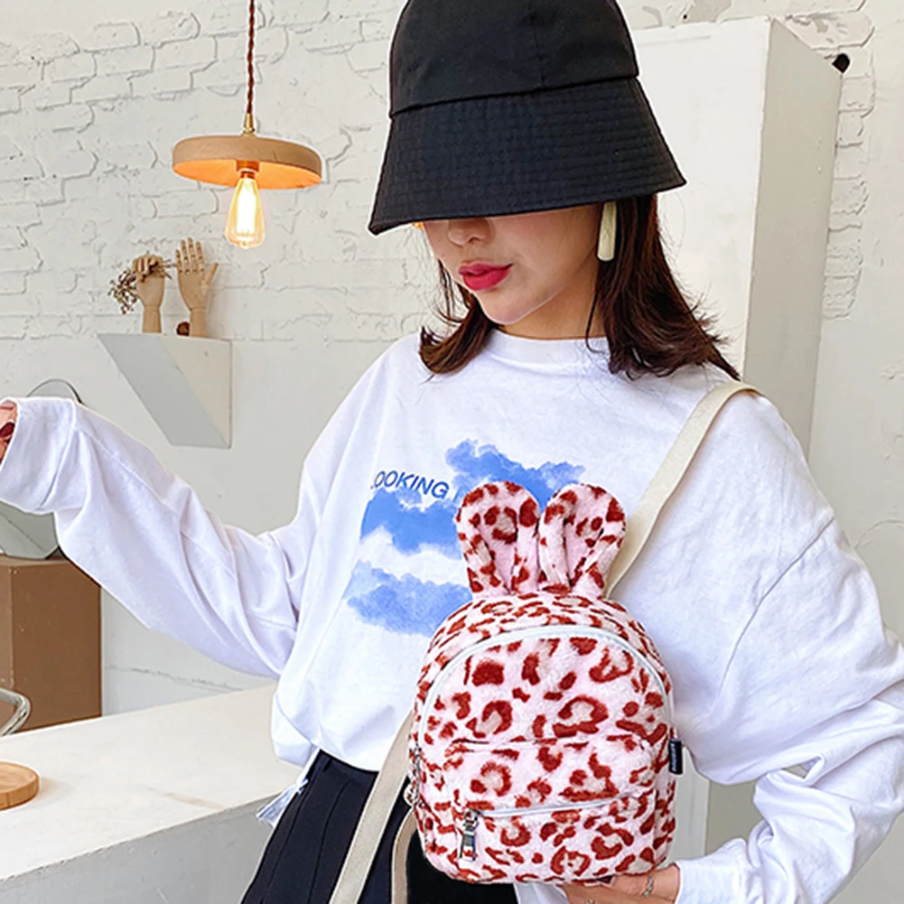 

Popular Simple Female Daily Bag Animal Pattern School Bags Parent-child Plush Cute Backpack Rabbit Ears Bagpack