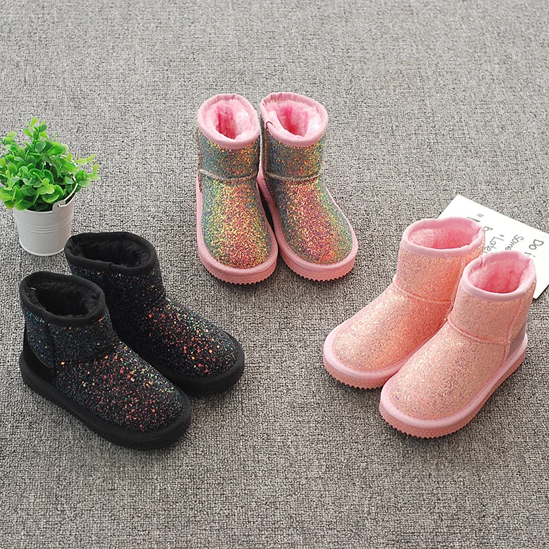 Winter Children Casual Boots Girls Sequins Snow Boots Kids Shoes For Girls Keep Warm Baby Cotton Shoes High Quality Boys Boots enlarge