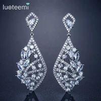 luoteemi vintage design large party jewelry cubic zirconia paved flower drop big size fancy earrings for women wedding earring