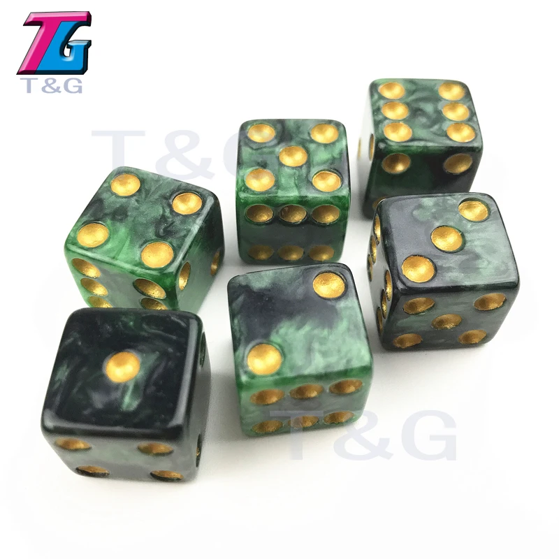 303 T& G игральные кубики Высокое качество 16 мм смешанный цвет Стандартный точки 6 шт./компл. D6 квадратный ролевая игра для Настольная игра - Цвет: 303