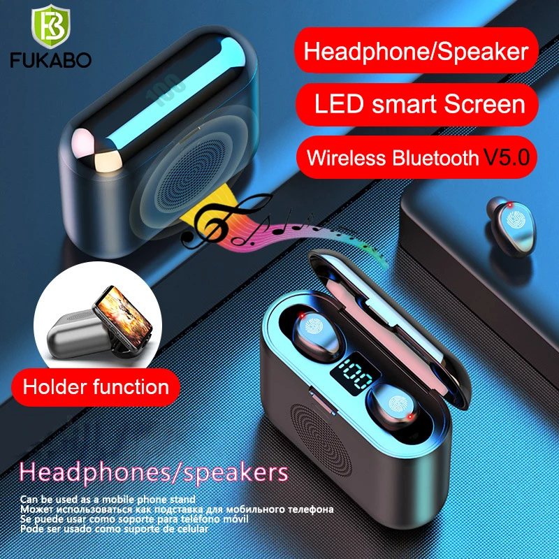 Беспроводной Bluetooth наушники С микрофоном динамик светодиодный Дисплей