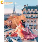 CHENISTORY женщина в крыши пейзажная живопись по номерам для взрослых собственными руками сделай сам подарок 50x65 см рамке домашний Декор стены Artcrafts