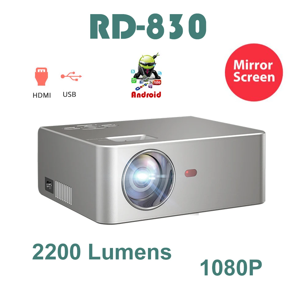 Rigal RD 830 мини проектор 1280x720P WiFi мультиэкранный домашний кинотеатр Android Proyector 3D кино