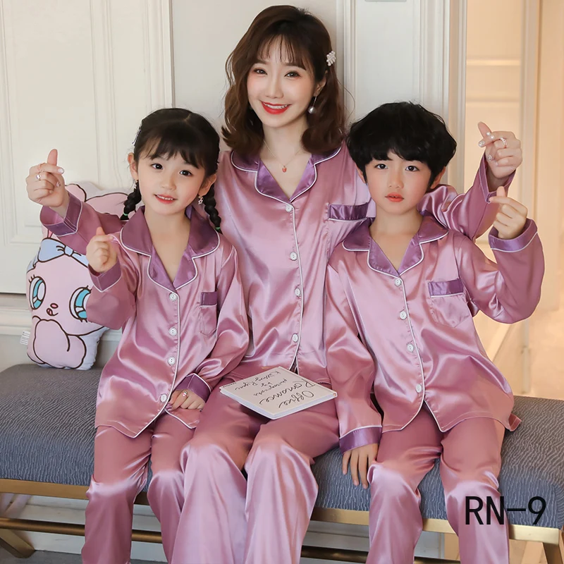 Детский Пижамный костюм RN-9 шелковая одежда для сна с длинными рукавами девочек