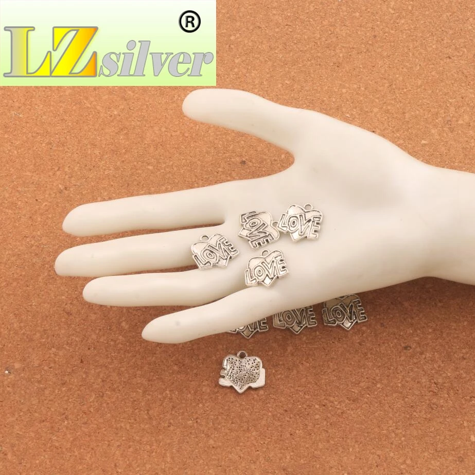 100PCS Love Letter Heart Charm Beads 17.5x17.6mm Pendants Spacer Beads Jewelry DIY L931 LZsilver
