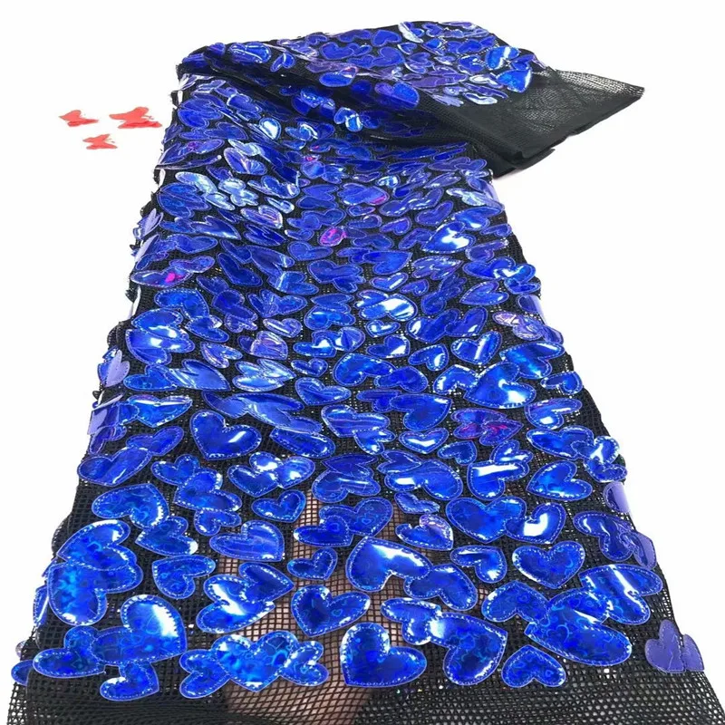 Французская кружевная ткань Королевского синего цвета с блестками бархатная 2020