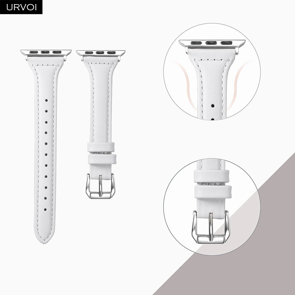 White URVOI тонкий ремешок для наручных часов Apple Watch, версии 5/4 3/2/1 пояса из натуральной кожи swift кожаный ремешок для наручных часов iWatch, наручные часы Современный для маленьких девочек с рисунком в стиле ремень - Цвет ремешка: White