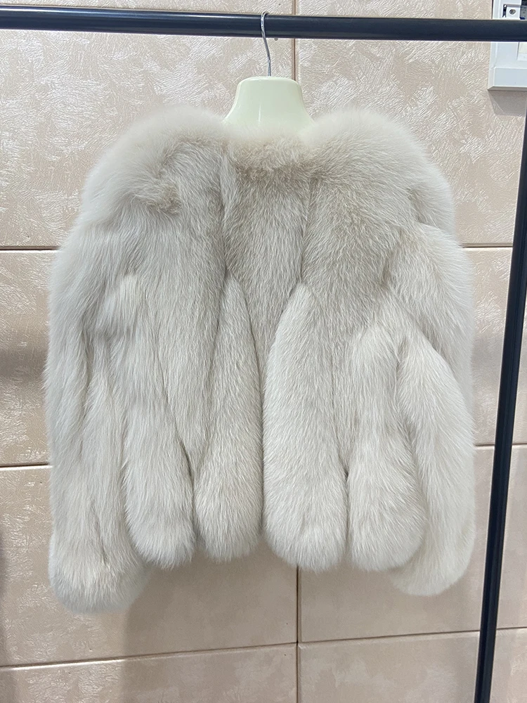 New Arrival 55cm Length Women Winter Fluffy Thick Natural Real Fox Fur Coat Jacket Warm Natural Fox Fur Jacket